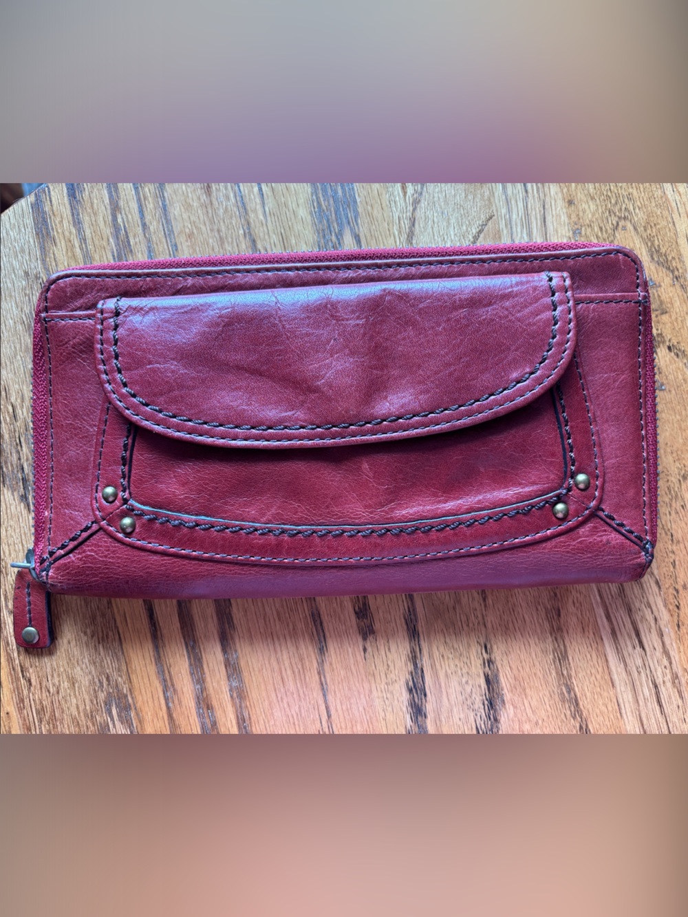Fossil Burgundy Leather Zip Wallet